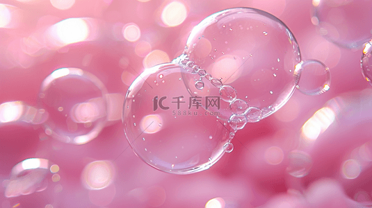 透明气泡彩色背景图片_粉红底色上的透明泡泡背景
