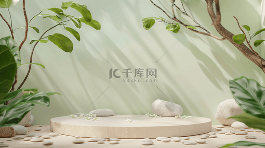 文艺背景图片_文艺中式风格绿色树木舞台的背景
