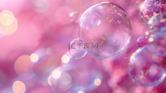 透明气泡背景背景图片_粉红底色上的透明泡泡背景