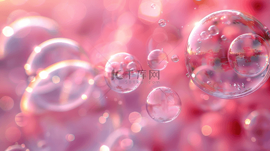 粉红底色上的透明泡泡背景