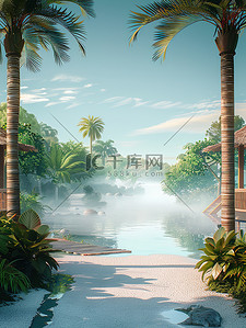 一条小路和棕榈树背景素材