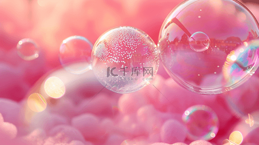 彩色透明气泡背景图片_粉红底色上的透明泡泡背景