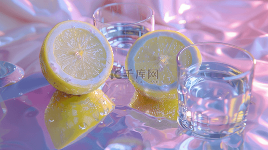 橙柠檬背景图片_夏日冰水上的柠檬切块背景