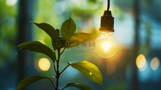 阳光照射树叶植物灯泡的背景