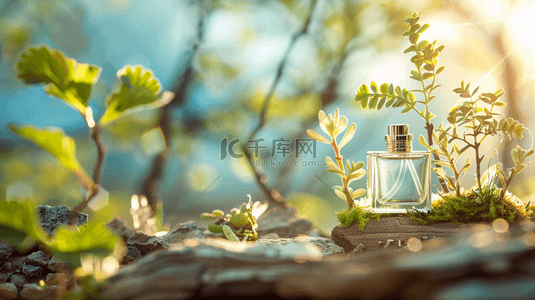香水小菠萝背景图片_户外树叶场景香水拍摄的背景