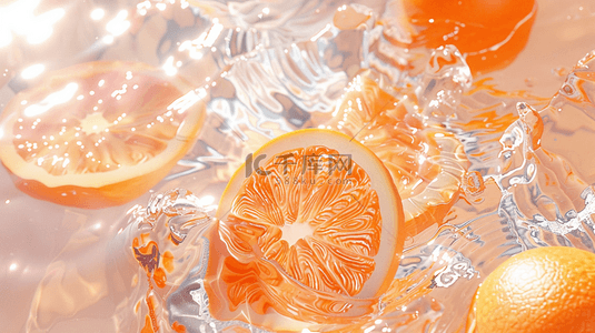 鲜橙背景图片_夏日冰水上的香橙背景