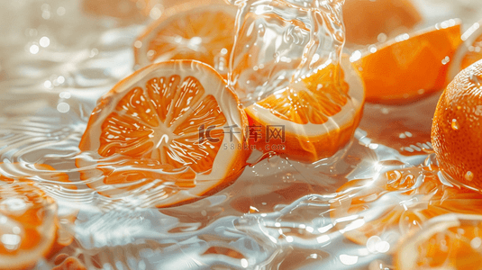 有机的背景图片_夏日冰水上的香橙背景