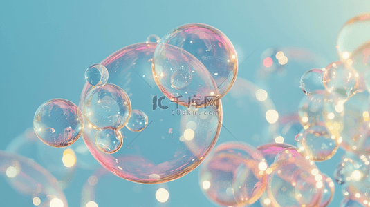 透明泡泡背景图片_蓝天下漂浮的泡泡背景