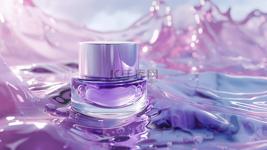 广告紫色背景背景图片_紫色浪漫瓶装护肤品的背景