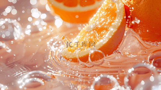 夏日冰块水果背景图片_夏日冰水上的香橙背景