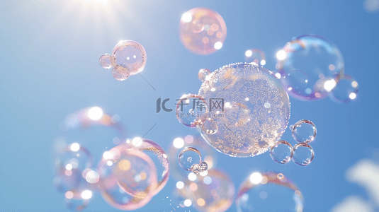 彩色圆形泡泡背景图片_蓝天下漂浮的泡泡背景