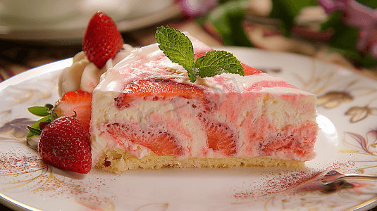 草莓奶酪芝士蛋糕摄影2