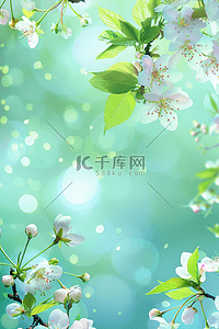 手绘夏季背景图片_夏季粉色花朵绿色的植物背景插画