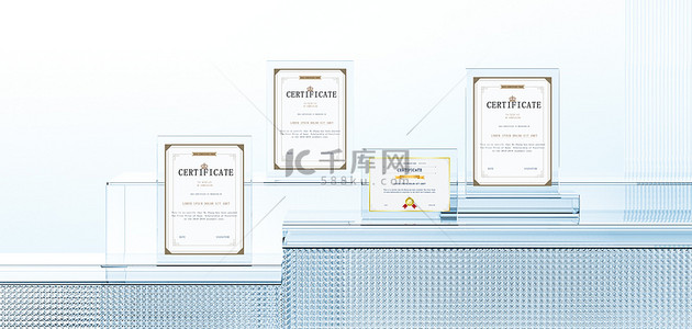 年度总结报告橙色背景图片_C4D证书质检证书淡蓝色玻璃科技风背景