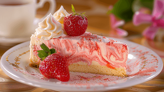 草莓奶酪芝士蛋糕摄影3