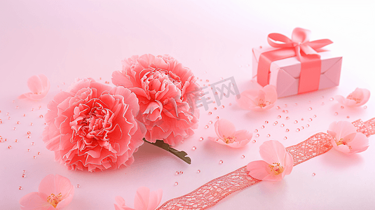 冷藏盒子摄影照片_鲜花康乃馨和礼物盒子31