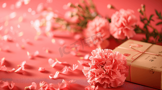 鲜花铺子摄影照片_鲜花康乃馨和礼物盒子12