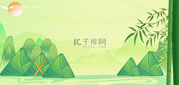 竹子绿色背景背景图片_端午节粽子绿色国潮背景素材