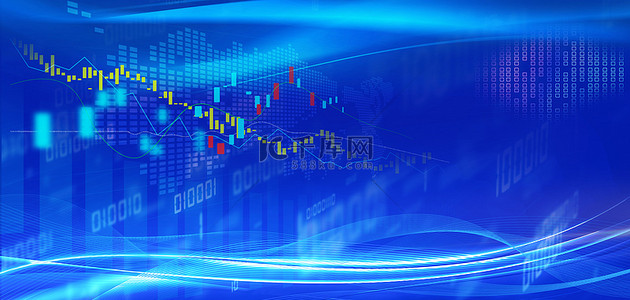 柱形折线图背景图片_金融行业股市K线图蓝色科技设计