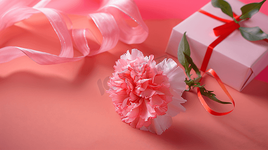 康乃馨礼盒摄影照片_鲜花康乃馨和礼物盒子10