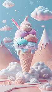 素材夏季背景图片_夏天清凉3D粉彩冰淇淋背景素材