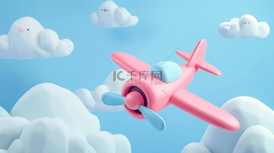 六一儿童节3D卡通白云和飞机素材
