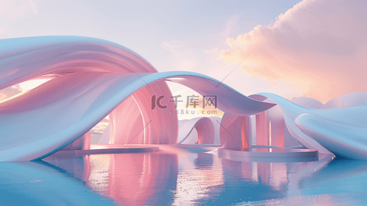 蓝粉色玻璃透明质感概念空间场景设计