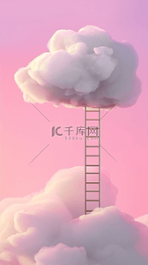商云朵背景图片_夏天粉色云朵和梯子概念场景背景素材