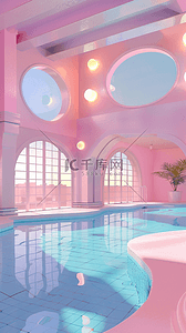 透明质感玻璃背景图片_粉色玻璃透明质感泳池空间产品展示空间背景