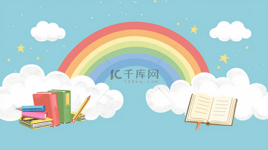 新书本背景图片_六一儿童节卡通彩虹云朵背景