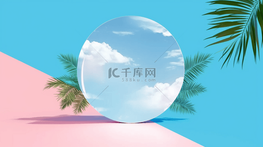 夏日云朵背景图片_蓝粉色清新夏日展台产品展示空间图片