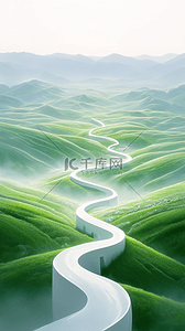 笔直的山路背景图片_夏天户外风景绿色山谷山路场景设计