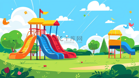 的公园背景图片_六一儿童节草坪上的滑滑梯背景