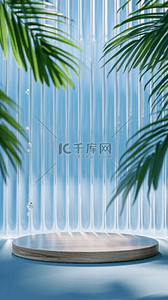 叶子背景图片_国风端午节长虹玻璃叶子产品展示台背景