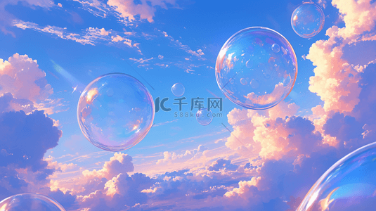 唯美天空风景蓝天白云气泡水晶球的背景