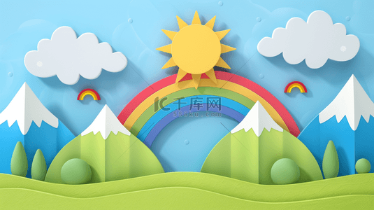 夏日太阳背景图片_C4D卡通夏日太阳彩虹白云背景