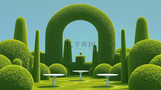 3d植物素材背景图片_夏日3D树篱植物景观场景概念空间素材