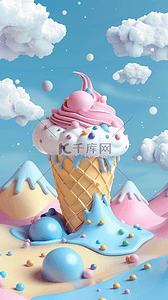 冰淇淋饮品背景图片_夏天清凉3D粉彩冰淇淋图片