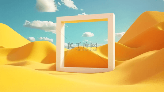 明亮黄色沙丘上的方框概念空间场景素材