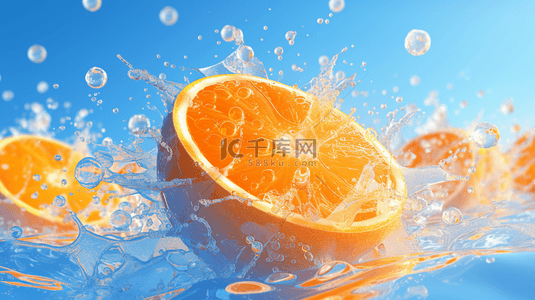 进水背景图片_把橙子扔进水里溅起水花的背景