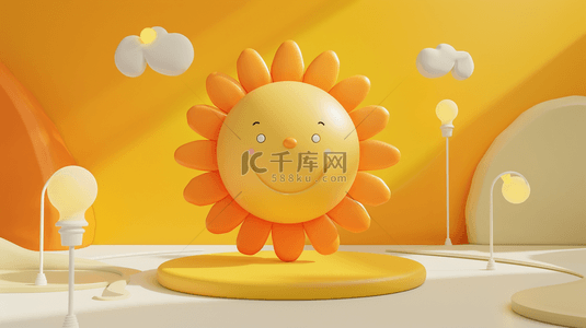 卡通花坛背景图片_六一儿童节明亮黄色向日葵卡通3D展台设计