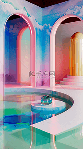 透明质感玻璃背景图片_彩色玻璃泳池空间产品展示空间背景图片