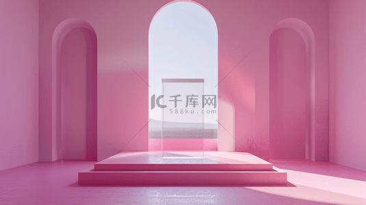 618粉色拱门拱窗产品展示空间背景图
