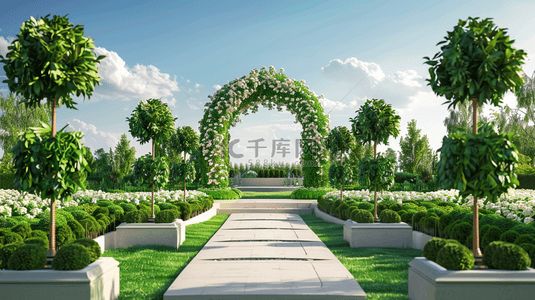 婚礼拱门背景图片_婚礼空间3D树篱植物景观概念空间场景背景