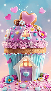 卡通粉背景图片_六一儿童节卡通粉彩3D冰淇淋小屋子设计