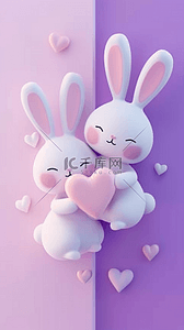 两只小兔背景图片_520两只可爱小兔子和爱心素材