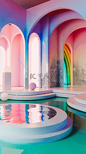 彩色玻璃泳池空间产品展示空间设计图
