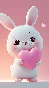 高兴的兔子背景图片_520可爱小兔子和爱心背景