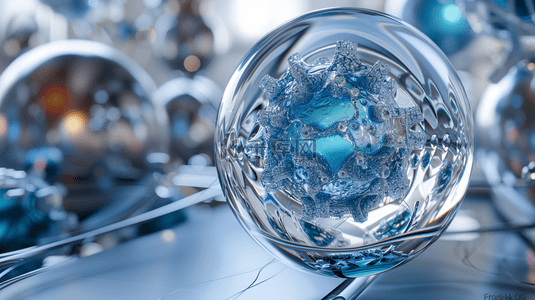 水晶圆形背景图片_蓝色空间商务科技晶莹剔透水晶球的背景