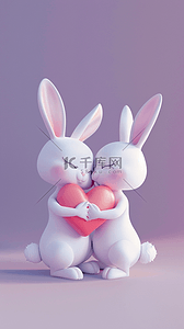 可爱小爱心背景图片_520两只可爱小兔子和爱心背景图